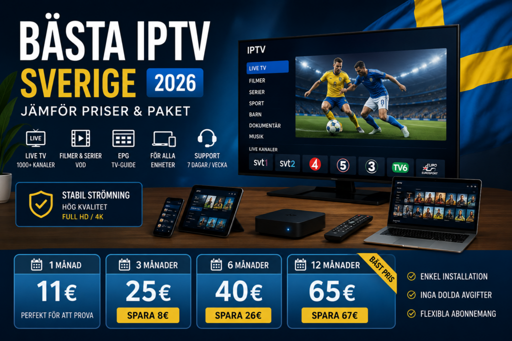 Bästa IPTV Sverige med priser och paket för flera enheter